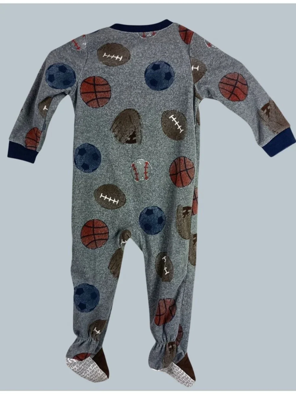 Carters Sports Print Fleece Footed Pajamas Baby 24M Gray Sleeper Fall Winter Zip